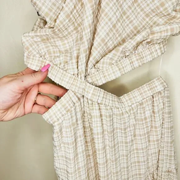 NWT Significant Other Clementine Cutout Gingham Plaid Maxi Dress Almond Chalk 8 - Picture 6 of 15